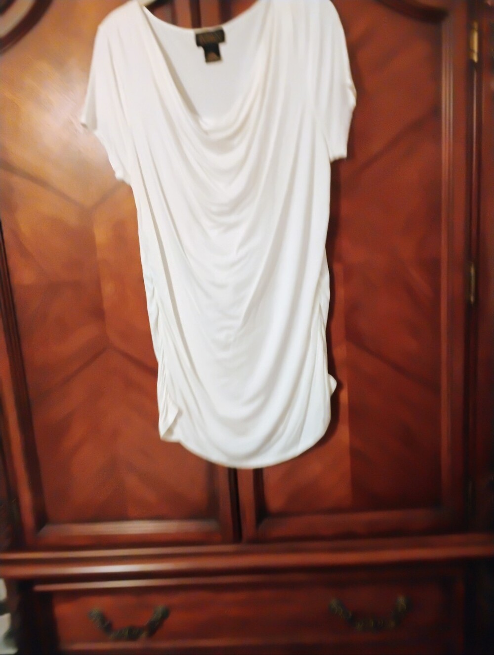 ** 3 For $15 Sale **       IMAN White Draped Cowl-Neck Tunic